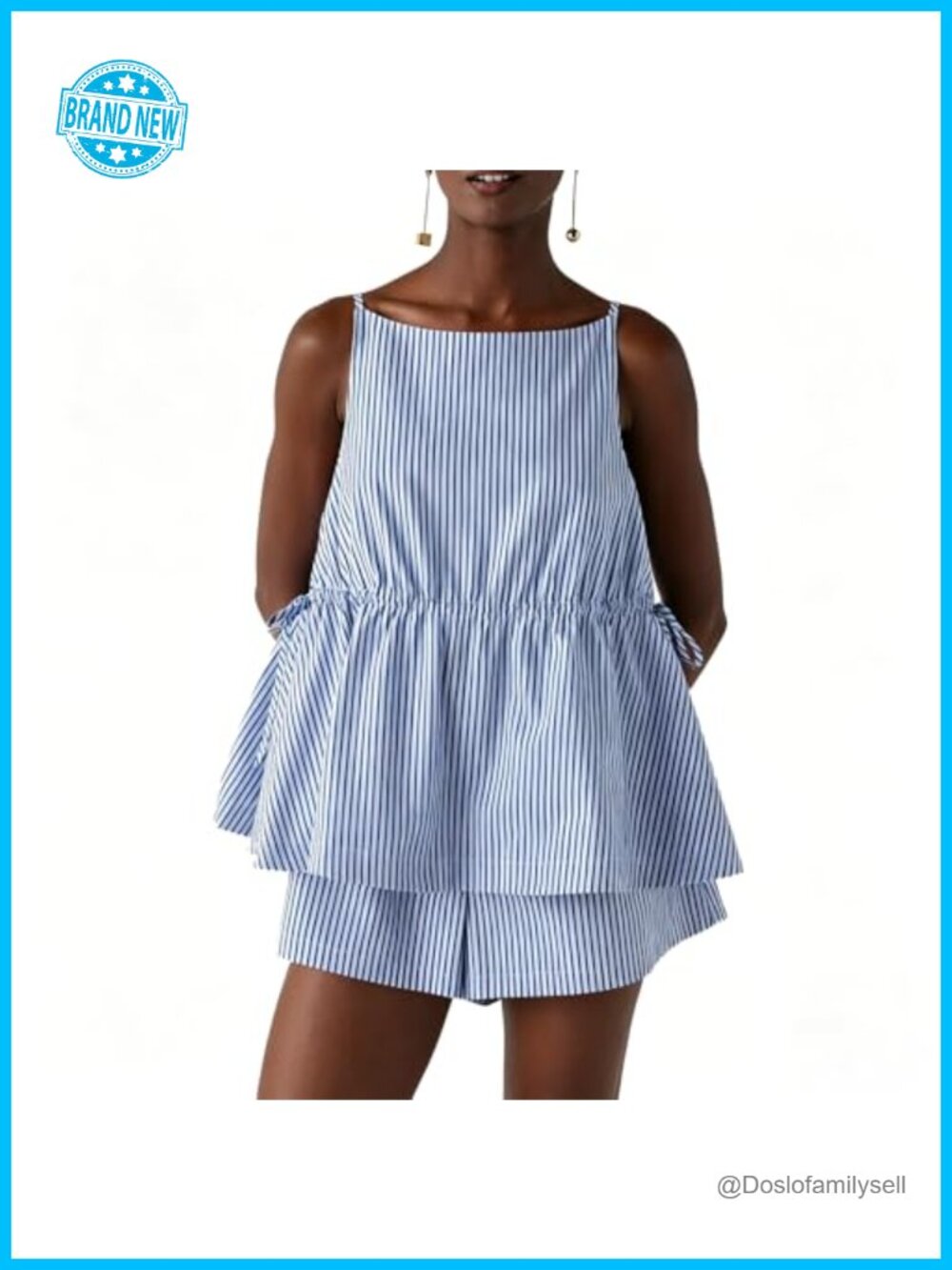Y2K Striped Pajama Set Sleeveless Babydoll Tank Top & Boxer Shorts Loungewear